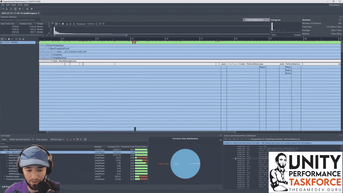 Unity + Superluminal focusing on UnityMain performance
